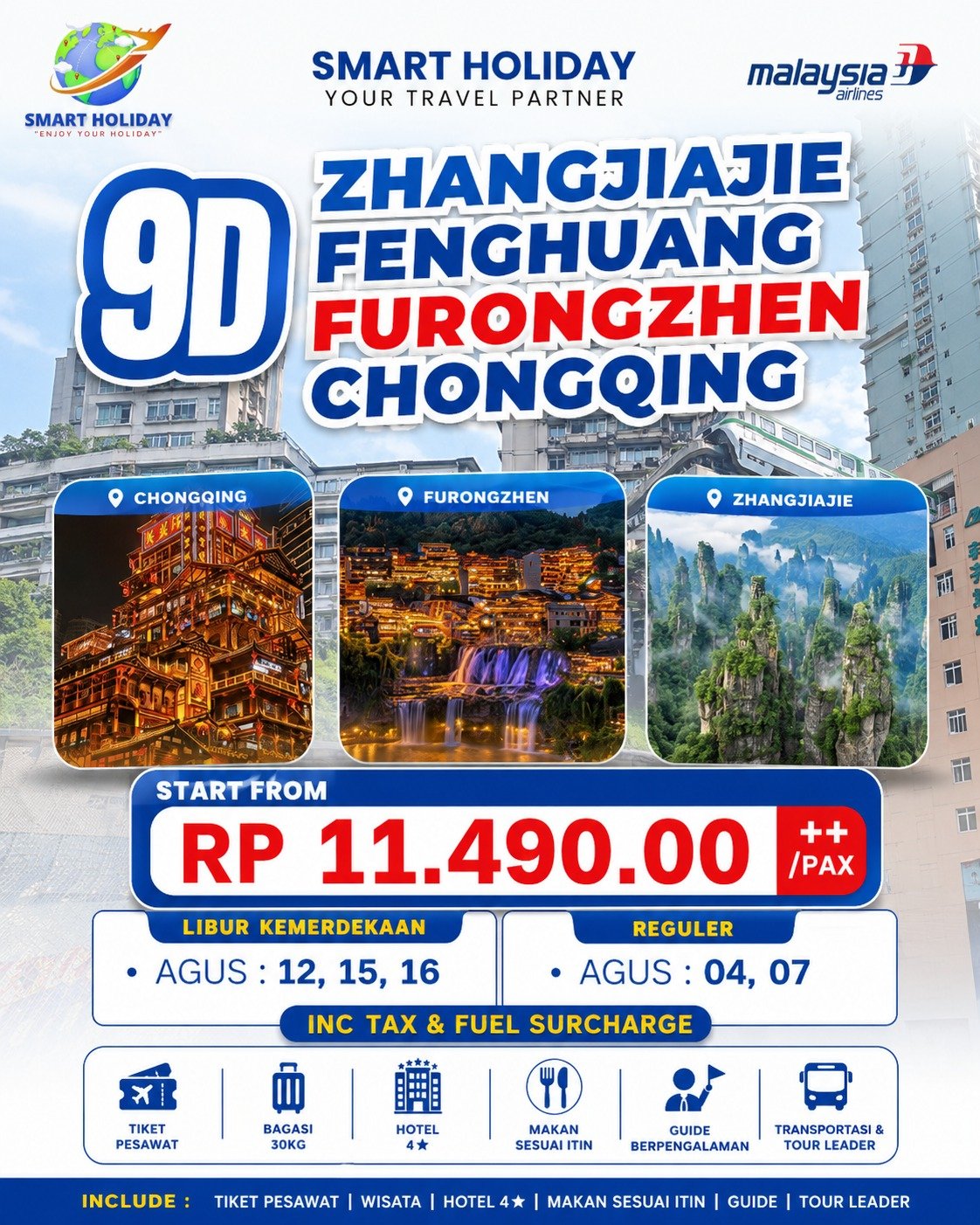 Zhangjiajie Fenghuang Furongzhen Chongqing 9D